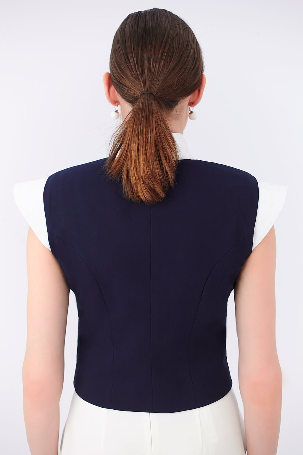 Blue Cropped Military Gilet Napoleon
