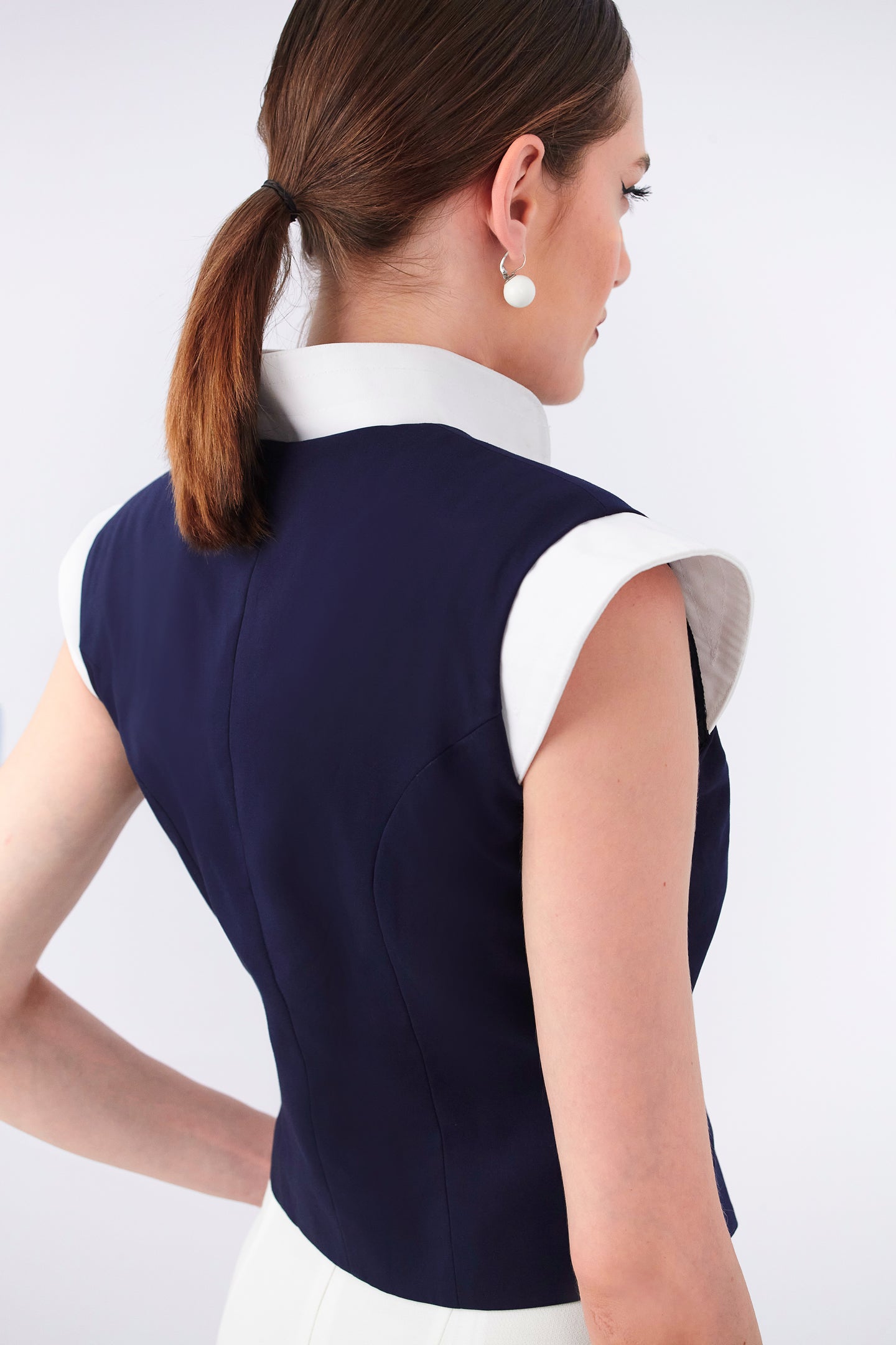 Blue Cropped Military Gilet Napoleon
