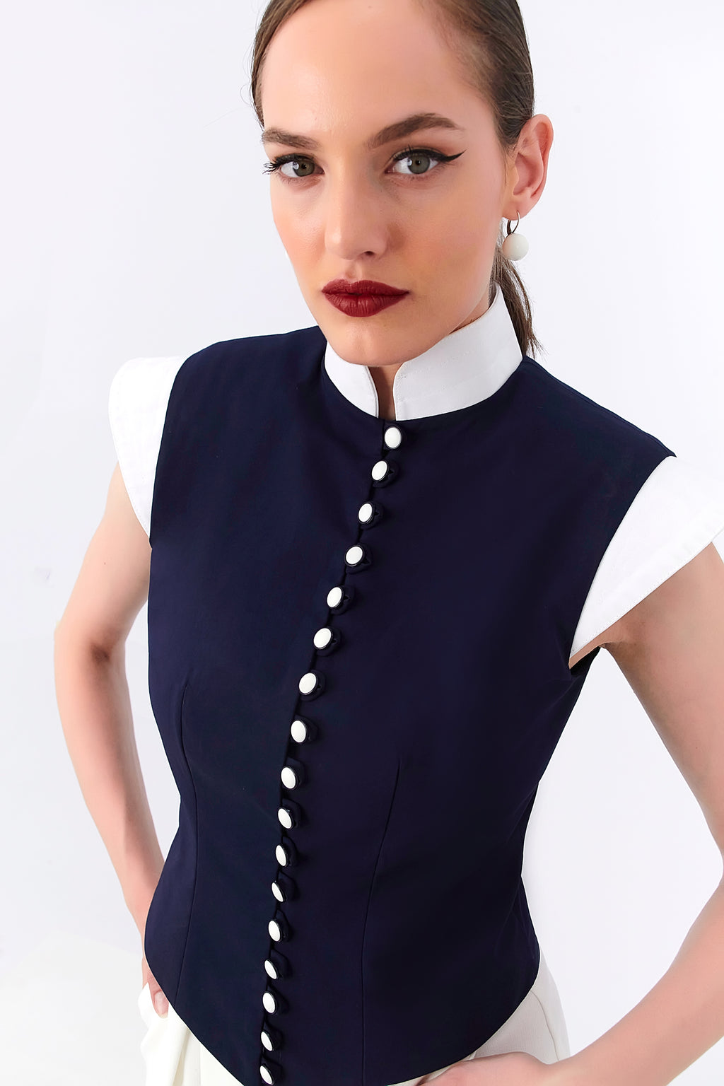 Blue Cropped Military Gilet Napoleon