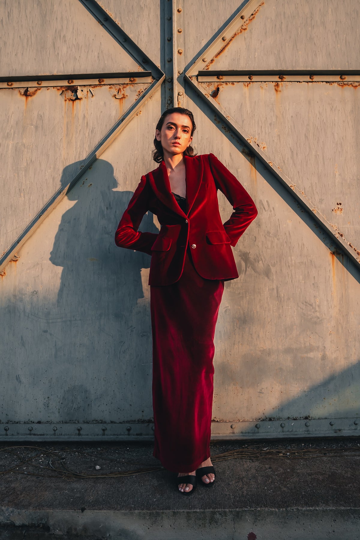 Burgundy Velvet Nobility Maxi Skirt