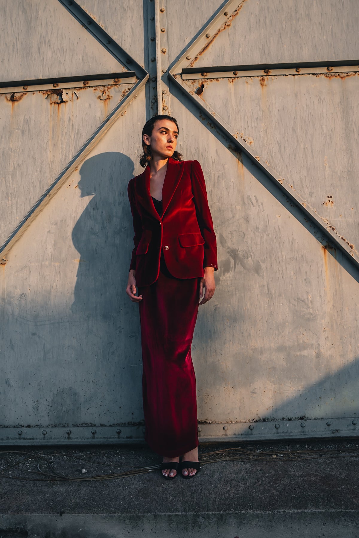 Burgundy Velvet Nobility Maxi Skirt