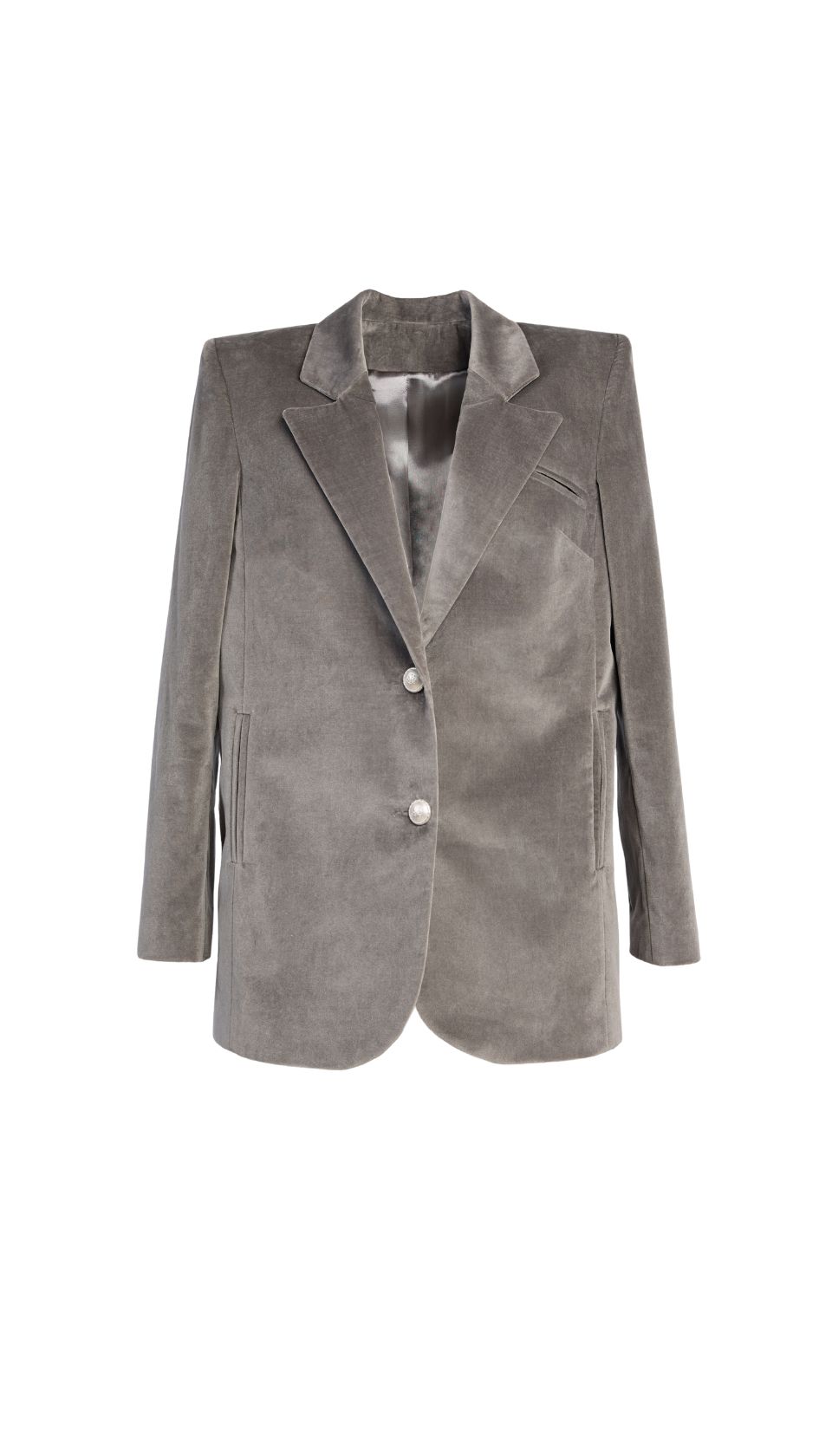 Discover the Grigio Velvet Blazer—a luxurious, tailored statement piece in rich grey velvet. Perfect for evening events or elevating everyday style.
