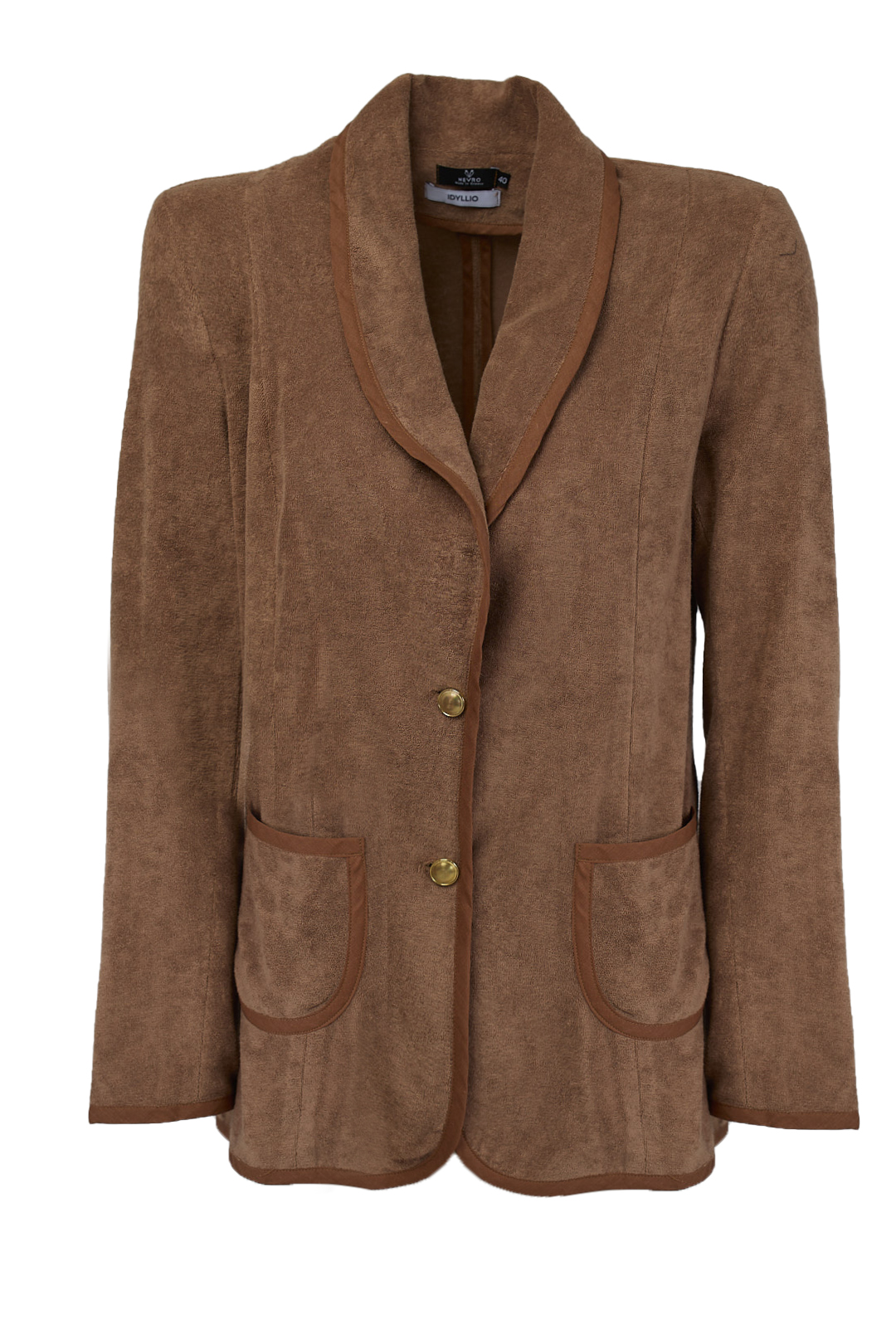 The Espresso Terry Blazer blends relaxed tailoring with tonal depth, featuring brown piping, soft terry cloth, and a breathable, unstructured silhouette.